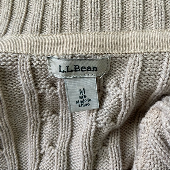 L.L. Bean Full Zip Cable Knit 100% Cotton Long Sleeve Cardigan Sweater Women's M - Picture 9 of 11
